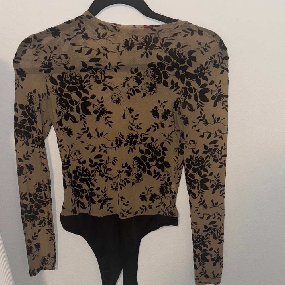 Floral Black and Tan Women's Top MESH MATERIAL